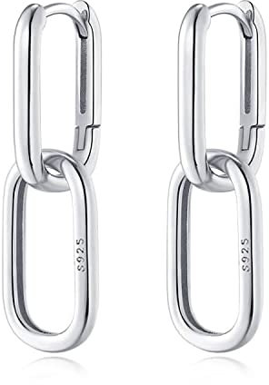 Reffeer Massive 925 Sterling Silber Gliederkette Ohrringe Creolen für Frauen U Creolen Minimalistische Huggie Tropfen Ohrringe (A-Silver)