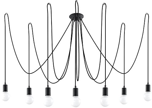 Licht-Erlebnisse XXL Hängelampe Schwarz 7-flammig flexibel verstellbar bis 3 m für E27 Pendelleuchte Esszimmer Wohnzimmer