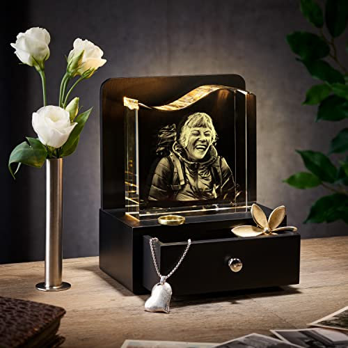 inCrystal Memory-Keeper Trauer-Geschenk | Erinnerung-Box | Glas-Foto in 3D | Gedenk-Kristall | Trauer-Box | Trost-Schublade| Glas-Bild | Foto-Gravur