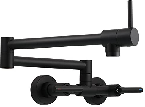 Tecmolog Rubinetto Lavello Cucina Abbattibile Nero Girevole a 360 Miscelatore Cucina a Muro Ottone per Acqua Fredda e Calda, BB1243