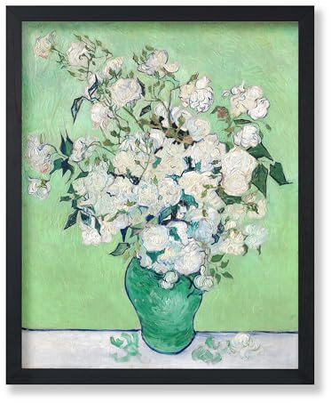 Poster Master Vintage Van Gogh Poster – Weiße Rosen in grüner Vase Gemälde Druck – Expressionismus Kunst – Blumenkunst – Geschenk für Männer Frauen – Blumendekor für Schlafzimmer, Wohnzimmer, 20,3 x