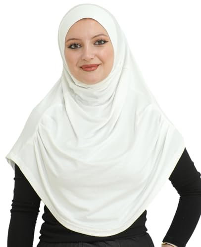 Prien Kopftuch für Damen, Lang Muslim Hijab Frauen, Türkisch Khimar Schal Islamische Kleidung, Konfektionshijab Kopftücher Kleider, Muslimische Sport Head Scarf Set (Cremefarben)