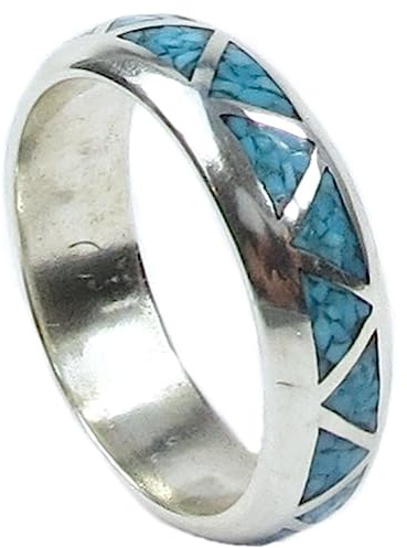 Indianerschmuck Ring Hochzeitsring Sterling Silber Türkis Navajo Chip Inlay (49.25 (15.7))