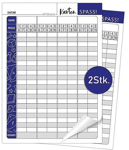 TOBJA Ersatzblöcke für Kartenspiele - Extra Große Zahlen für Senioren | A5 oder A6 Format Wertungsblock | Übersichtliches Design der Phasen | Starkes 100g² Papier (2X A5 Block)