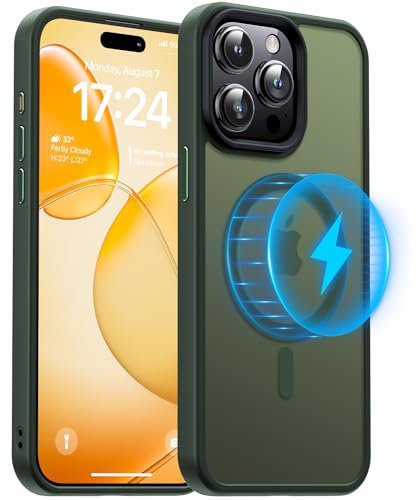 Meifigno Magic Magnetisch Hülle kompatibel mit iPhone 15 Pro, [Militärgeprüft & Kompatibel mit magsafe] Durchscheinende Matte Rückseite Schutzhülle für iPhone 15 Pro 6,1 Zoll, Grün