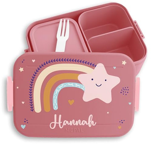 Kinder Bento Box Midi Lunchbox für Mepal Bentobox - Regenbogen Sternschnuppe Stern - 900 ml - Rosa - name brotdose mädchen schule rainbow star kindergarten geschenke vesperdose