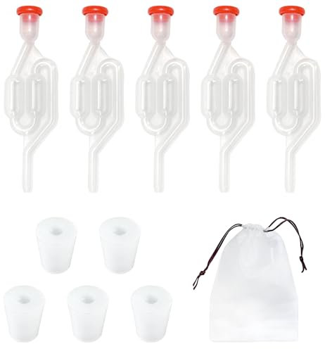 MEMOFYND Lot de 5 tuyaux de fermentation, 5 bouchons en silicone, 1 sac de rangement, kit de brassage, tuyaux de fermentation avec bouchons en caoutchouc, valve de sortie pour brasser de la bière, du