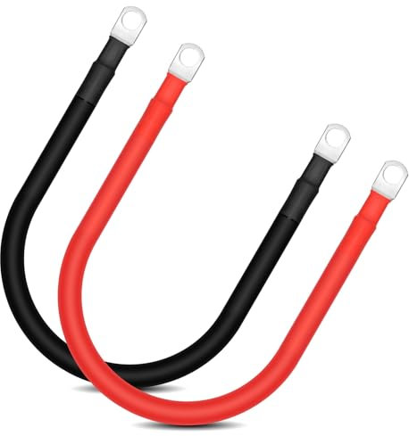 Swpeet Set di 2 cavi inverter per batteria, 2 AWG, 30,5 cm, spessore 1,2 cm, rosso e nero, in puro rame, con terminali da 1 cm, kit assortito (1 positivo e 1 negativo), cavi inverter di potenza con