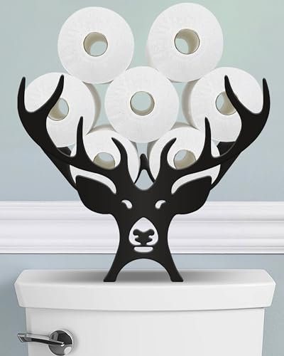 Wigag Geweih Toilettenpapierhalter Ständer für zusätzliche 8 Rollen, lustiger, dekorativer, freistehender Toilettenpapier-Organizer, Bauernhaus, Badezimmer, Tierdekoration, Zubehör,