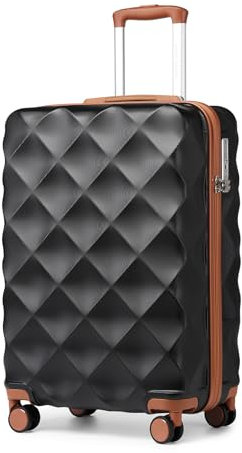 British traveller Bagagli duri durevoli di ABS+PC con la chiusura lampo YKK della serratura di TSA delle ruote 4 del filatore, nero/marrone., M(medium 24inch), Valigia rigida