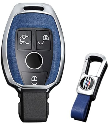 KUNIO Schlüsselhülle Passt für Mercedes A B C E S G R Klasse AMG CLA GLC GLA GLK CLK GLE SLK GLS W204 W211 W164 Schutzhülle Metall Schlüsselcover Schlüsselanhänger B Silber Blau