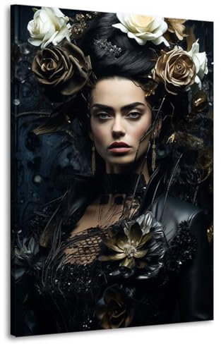 Kunstgestalten24 | Frida Kahlo Dark Style Wandbild | Leinwandbild mit Echtholz-Keilrahmen | Leinwand Gemälde Kunst Art | Hochwertige Kunstdrucke | XXL Bilder auf Leinwand