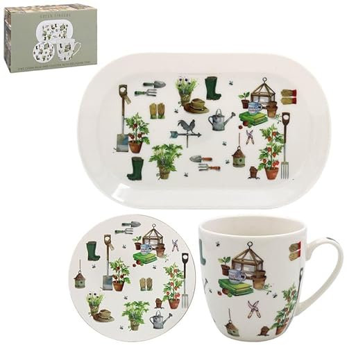 The Leonardo Collection Green Fingers Mug Coaster Tray for Home & Kitchen | Newly Designed Mugs for Tea & Coffee | Lovely Cup for Mens Gifts & Birthday Gifts for Women