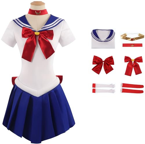 Foanja Sailor Moon Kostüm Damen Cosplay Anime Sailor Moon Tsukino Usagi Uniform mit Zubehör Anzug für Halloween Karneval Geburtstag Party Maskerade Verkleidung Costume