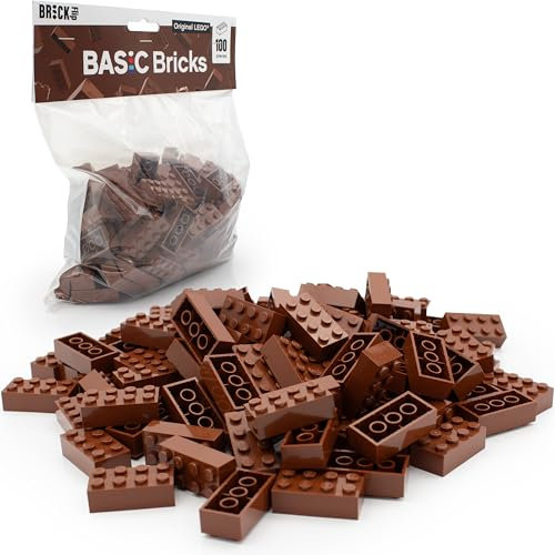 Lego Bricks Brown 2 x 4 Classic, Pack of 100 - Single Brown Building Blocks in Bulk Pack, for Lego Plate and Box, Starter Set | Basic Bricks (3001) (Red Brown)