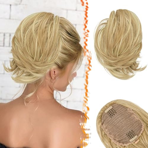 BARSDAR Chignon Finto per Capelli con Coulisse - Biondo Capelli Chignon Extension per Donne - Corto Dritto Coda di Cavallo Sintetici Scrunchie Posticci - Chiaro Biondo Cenere Misto