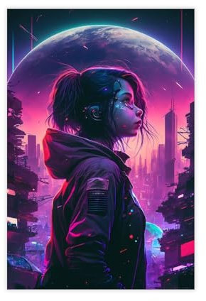 WTWTG Cyberpunk Steampunk-Neon-Poster, 1 Leinwand-Poster, Schlafzimmerdekoration, Landschaft, Büro, Raumdekoration, Geschenk, 30 x 45 cm