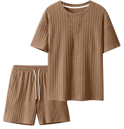 Generic Unser Tag Ist Heute Freizeitanzug Herren Streatwear Trainingsanzüge Für Herren Outdoor SPOR 60er Jahre Outfit Herren Einfarbig Herren Klamotten Festival Outfit Herren(1-Coffee,L)