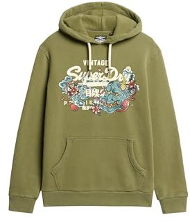 Superdry Herren Tokyo Hoodie mit Vintage-Grafiklogo Weiches Moosgrün L