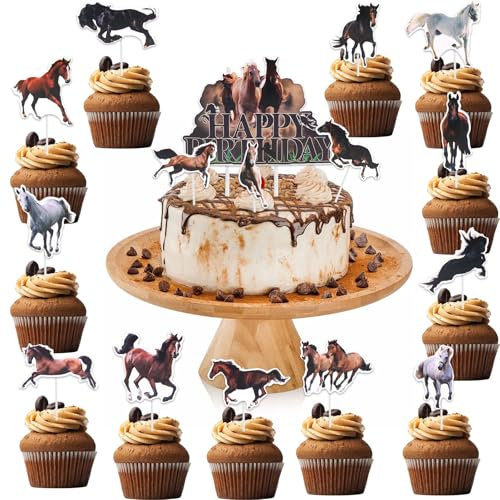 ENLACE Pferde Tortendeko Geburtstag,17 Stück Cake Topper Pferde Deko Geburtstag,Pferde Cupcake Toppers,Tortenaufleger Pferde Geburtstag,Happy Birthday Kuchendeko zum Pferd Thema Party Deko