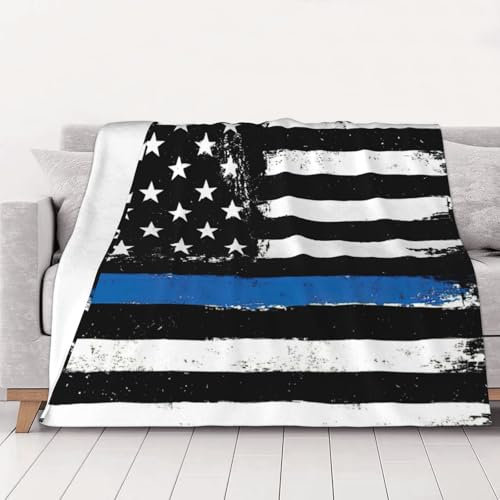 Kuschelige blaue dünne Linie, USA-Flagge, Decke, Überwurf, vielseitig, weich, warm, Flanell-Überwürfe für Sofa, Couch, verschiedene Größen