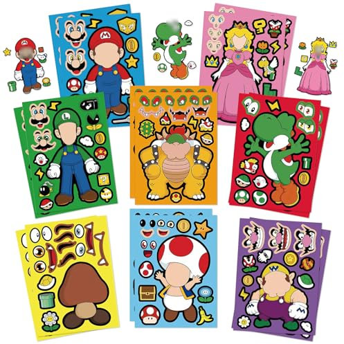 Chukua 16Pcs Sticker Kinder Ma- rio DIY Aufkleber Anime Personalisierte Stickers- Kawaii Sticker Set Geschenk Give Aways Geburtstag Deko Gastgeschenke Party Mitgebsel für Laptop Skateboard Scrapbook