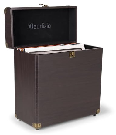 Audizio RC32 - Robuster Koffer für Schallplatten Aufbewahrung - Design Vinyl Holder - Plattenkoffer für Vinyl Aufbewahrung - Schallplatten Zubehör - Dunkel Braun