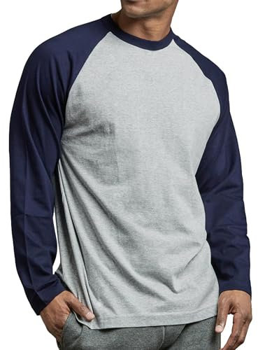 Herren Raglan Baseball Tee Shirt - Casual T-Shirts, Lang, Marineblau/Hellgrau, L