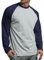Herren Raglan Baseball Tee Shirt - Casual T-Shirts, Lang, Marineblau/Hellgrau, L