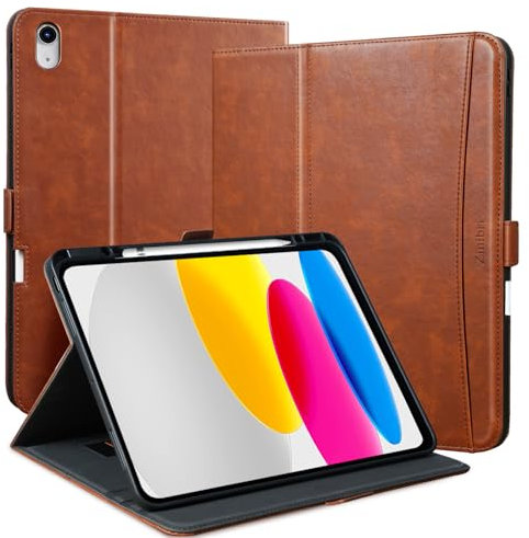 Zinibri Handgemacht Hülle für iPad (A16) 11. Generation 2025 11 Zoll A3354 A3355 A3356, iPad 10. Generation 2022 10,9'' A2696 A2757 mit Stifthalter Handschlaufe Tasche PU Leder Schutzhülle, Braun