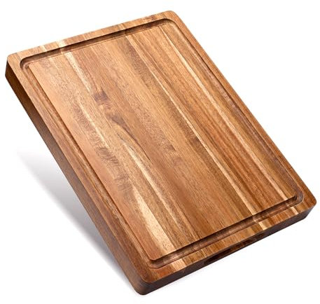 Tabla de cortar de madera de acacia para la cocina, tabla de cortar de bloque de carnicero de 3,8cm de grosor con ranura para jugos, tabla de embutidos de 40.6 x 30.5 cm para verduras, frutas, queso