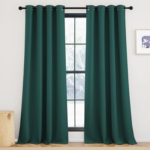 KGORGE Dunkelgrün Vorhang Thermo Wärmeisolierend Moderne Gardinen 245 cm Lang Verdunklungsvorhänge mit Ösen Abdunkelnde Vorhänge Wohnzimmer Thermovorhang Blackout Curtain, 245 x 140 cm(HxB)