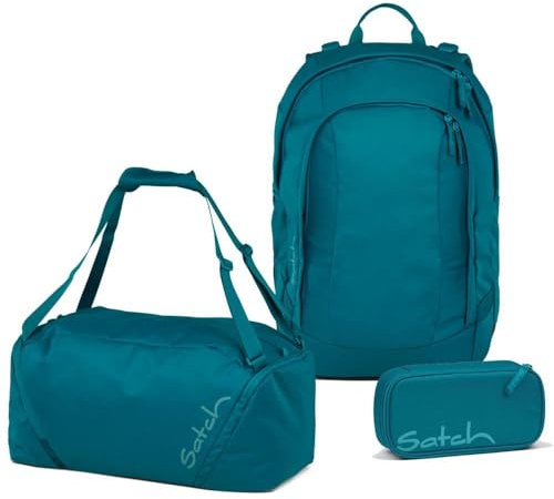 Satch Air Schulrucksack Set 3tlg. inkl. Schlamperbox und Sporttasche (Deep Petrol)
