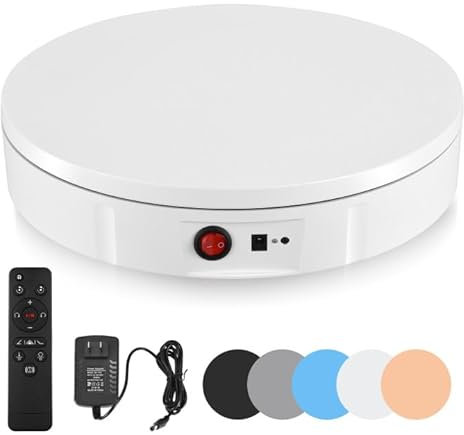 Elektrischer Drehteller, MINENICE 100KG 30CM Tragkraft Automatische Drehteller Elektrisch, 360° Richtung und Geschwindigkeit Einstellbar Elektrischer Drehbarer Drehteller mit 5 Hintergrundtafeln(Weiß)