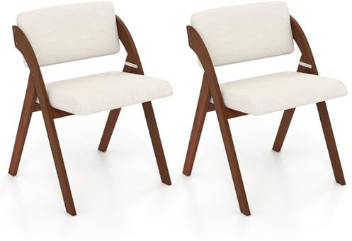 RELAX4LIFE Lot de 2 Chaise Pliante Bois, Chaise Salle a Manger avec Siège Rembourré, Housse en Lin, Chaise Pliable Interieur, Peu Encombrante, pour Cuisine, Salle à Manger, Bureau (1, Noyer+Beige)