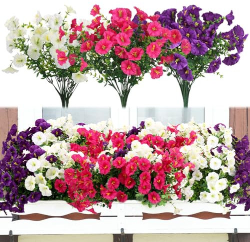 Huiguli 9 Mazzi Fiori Finti da Esterno, Fiori Artificiali in Plastica Resistente ai Raggi UV, Piante Finte da Esterno per Balconi, Terrazze, Portico, Veranda, Giardino Sospeso Interni Decorazione