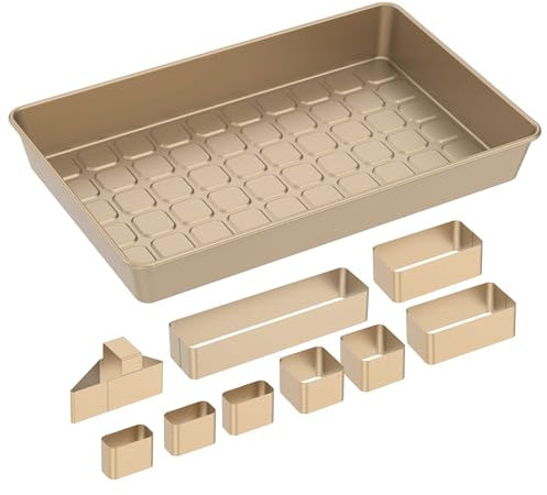 BAODBF Backform Zahlen Buchstaben,10-teiliges Set für Kreative Backwerke,Zahlen und Buchstaben Kuchenform,Verstellbar Antihaft Kuchenform,Zahlenbackform für DIY Kuchen,37.5×23.5×5cm(Golden)