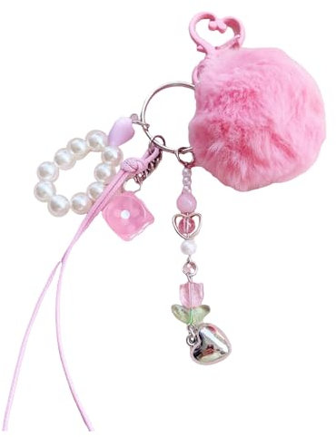 Laikoutd Stilvolle Perlen Und Pelzige Kugel Anhänger Mehrzweckperlen Sphere Key Ringe Weich