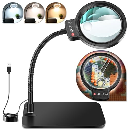 NZQXJXZ 10X 30X Lupe mit Licht und Ständer, Lupenleuchte mit 72 LEDs | Tischlupe mit 3 Farbmodi, Leselupe mit Licht für Senioren Groß, Lampe mit Lupe für Juweliere, Reparaturen, Basteln, Modellbau