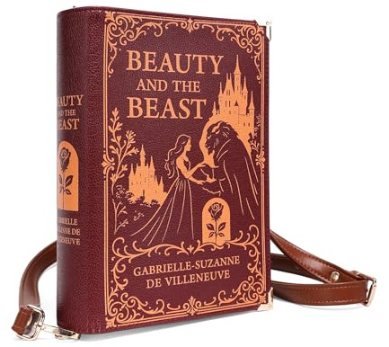 Die Schöne und das Biest Umhängetasche – perfekt für Buchliebhaber – Buchgeldbörse Clutch – Buchgeschenk für sie – Märchengeschenk, Valentinstagsgeschenk, Burgunderrot, groß