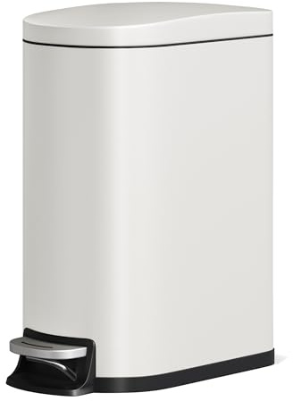 GarveeHome Kosmetikeimer 50 Liter, Edelstahl Treteimer mit Deckel, Weiß. | Mülleimer Klein, Kosmetikeimer Bad Schmal, Softclose, Mülleimer mit Fußpedal
