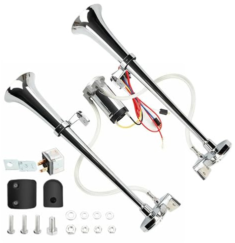 NEWFUN Tromba Camion 12v, Clacson 12v, Trombe Auto 12v, 12V 150dB Air Horn, Rivestimento Elettroforetico Catodico, per Autocarri Auto Tricicli Barche Ecc (Compressore Incluso Nel Kit)