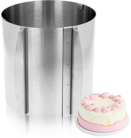 Tortenring Verstellbar Hoch 15 cm,Edelstahl Kuchenring Verstellbar Ø16-30cm | Edelstahl Backring Hat Eine Skal, Backrahmen Rund für die Zubereitung von Mousse-Desserts Eierspeisen Gebäck und Muffins