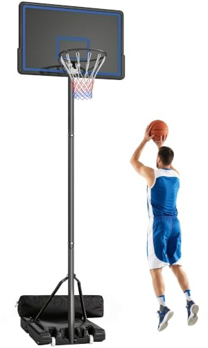 SPORTNOW Panier de Basketball sur Pieds 1,35 à 3,05 m Roues Bleu | Hauteur Réglable, Panier de Basket Extérieur Portable, Panneau Arrière en PE, Base de Lestage, Sac de Sable