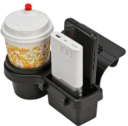 JSCARLIFE Car Door Side Cup Holder, 4-in-1 Multifunctional Car Cup Holder Window Gap Storage Box with Phone Mount & Hook Universal Fit for Car SUV