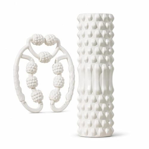 Lilihuimaoyi Faszienrolle Beinmassagegerät Set aus EVA Schaum zur Muskelentspannung und Faszientraining, beine - muskeln, Elfenbeinweiß, 45CM Schaumstoffrolle + Beinmassagegerät