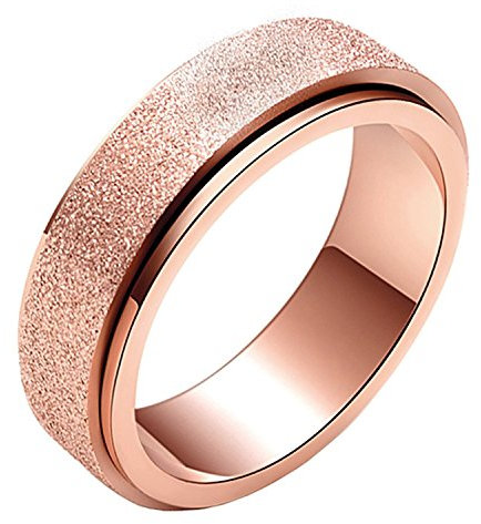 PAURO Damen 316L Edelstahl Sand Blast Finish Rose Gold Glück Spinner Ring 6Mm Band Größe 57