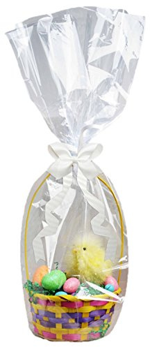 Cellophane Wrap with Ribbon Clear Basket Wrap with White Ribbon