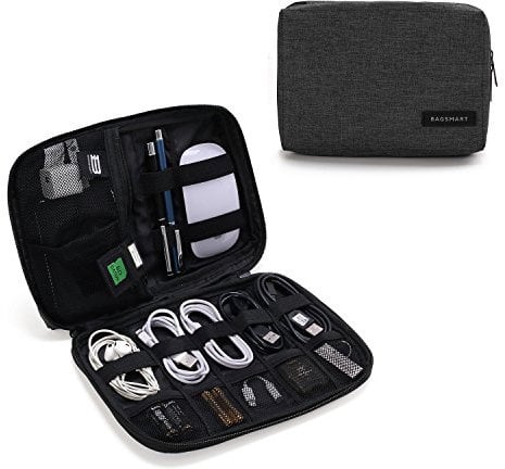 BAGSMART Electronics Accessories Organiser Bag, Portable Electronics Carrying Case Travel Small for Cables, Powerbank, Earphone, USB sticks, SD Card (Black)