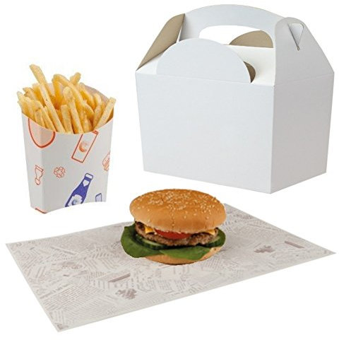 MustBeBonkers BBQ Party/Kids Happy Meal Takeaway White Food Boxes With Chip Scoop & Burger Wrap (10)